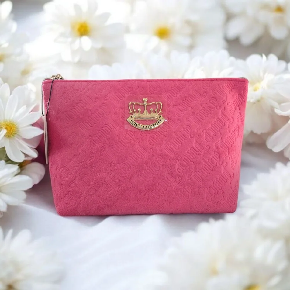 NEW Juicy Couture Pink Embossed Cosmetic Bag 12
